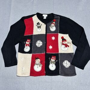 K.B. Collections Women Snowman Patchwork Cardigan L Grandmacore Cottagecore